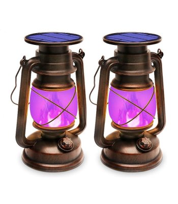 Solar Powered Weatherproof Lanterns (2-pack) Purple flame Halloween Decoration